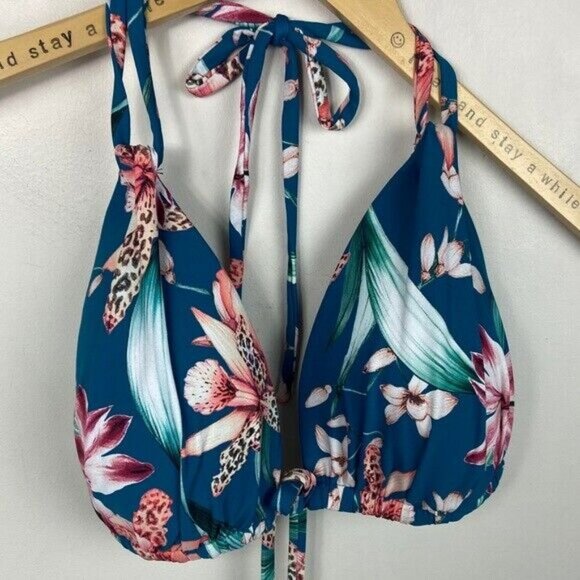 La Blanca Size 14 Flyaway Orchid Triangle Bikini Top Floral Halter Bohemian Boho - Picture 7 of 12